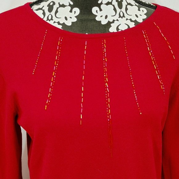 Womens Blast Size Large Red Long Sleeve Knit Top V - Picture 4 of 7